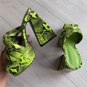 Lime Green Snake Print Platform Heels
